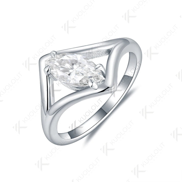Kuololit 1CT Marquise Cut Moissanite Ring for Women Solid 18K 14K 10K Gold Ring for Anniversary Engagement Gifts