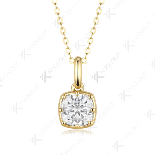 Kuololit 2.5CT Cushion Cut Moissanite Necklace for Women Solid 585 14K 10K Yellow Gold Cushion Necklace for Christmas Gift Party