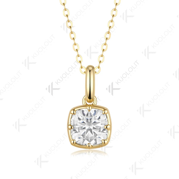 Kuololit 2.5CT Cushion Cut Moissanite Necklace for Women Solid 585 14K 10K Yellow Gold Cushion Necklace for Christmas Gift Party