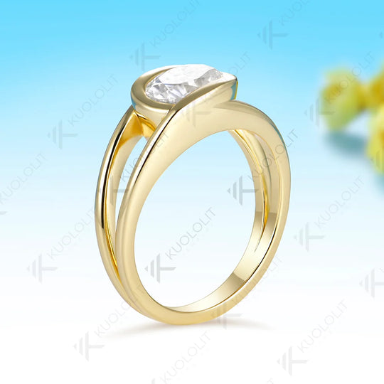 Kuololit 1.5CT Moissanite Custom Ring for Women Solid 14K 10K 585 Yellow Gold Oval Cut Engagement Ring for Christmas Gifts
