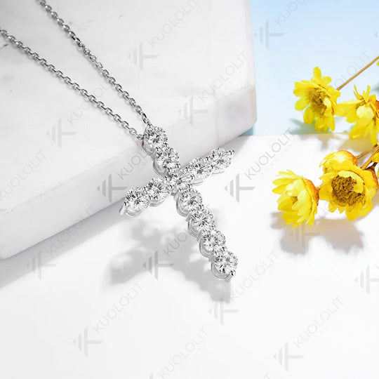Kuololit 2.85CTW Moissanite Round Cross Medium Pendant