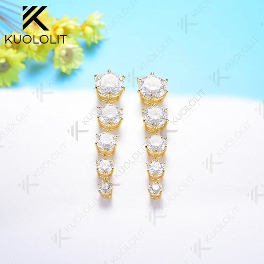 Kuololit 5.8CTW Moissanite Stub Earrings for Women  18K 14K 10K Two Tone Gold Long Earrings for Anniversary Engagement Gifts