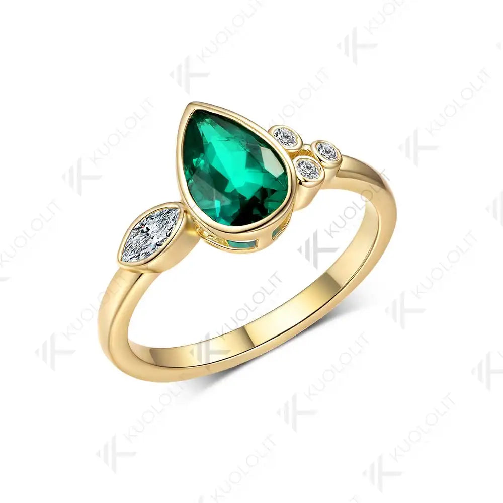Kuololit 1.6CT Lab Grown Emerald with Moissanite Rings for Women Solid 18K 14K 10K 585 Yellow Gold Rings for Christmas Gifts