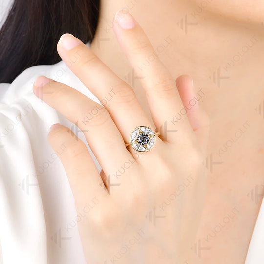 Kuololit 1.2CTW Grey Moissanite Custom Ring for Women Solid 14K 10K 585 Yellow Gold Engagement Wedding Ring for Christmas Gift