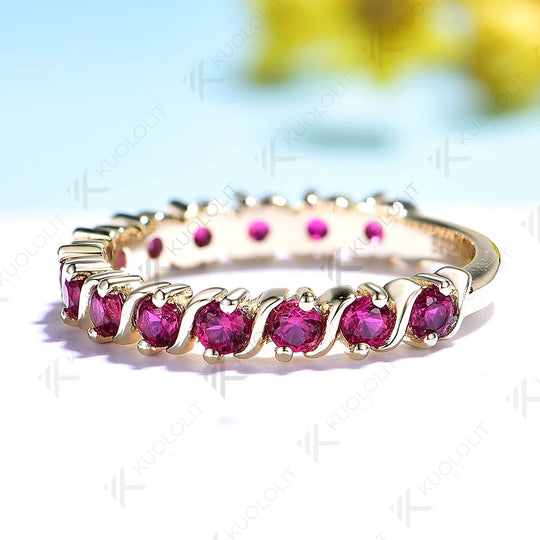 Kuololit 0.9CTW Lab Grown Ruby  Ring for Women Solid 14K 10K Yellow Gold Gemstone Band for Anniversary Christmas  Party Custom