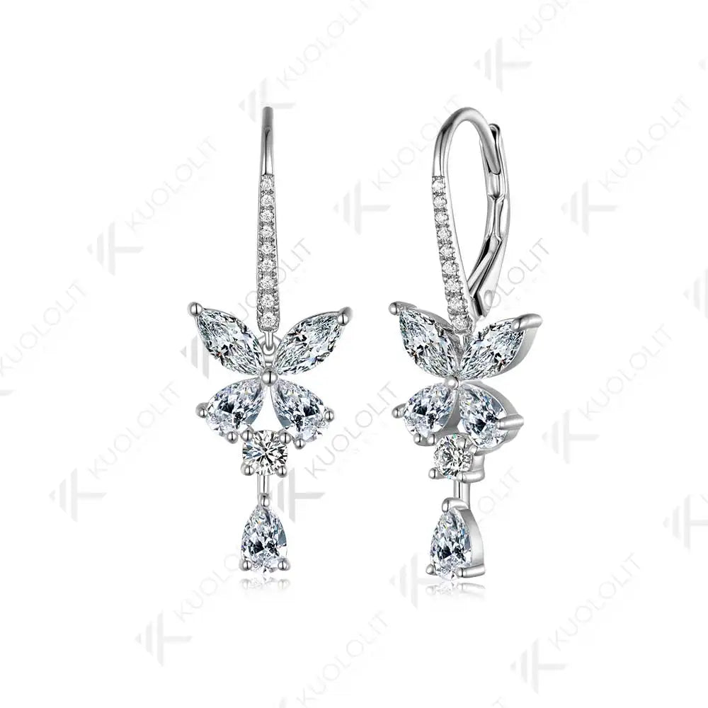 Kuololit Moissanite Hoop Earrings for Women Solid 14K 10K 585 Yellow Gold Marquise Cut Clip Earring for Christmas Gifts Luxury