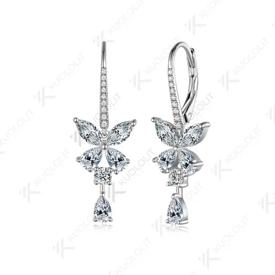 Kuololit Moissanite Hoop Earrings for Women Solid 14K 10K 585 Yellow Gold Marquise Cut Clip Earring for Christmas Gifts Luxury