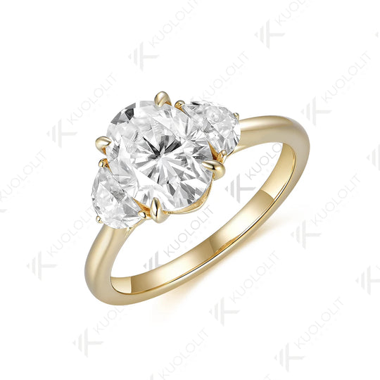Kuololit IGI 2CT Oval Cut Grown Diamond Ring for Women Solid 18K 14K 10K 585 Yellow Gold D VS1 Diamond Ring for Engagement Gifts