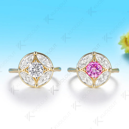 Kuololit 1.2CTW Moissanite Custom Ring for Women Solid 14K 10K 585 Yellow Gold Engagement Ring for Christmas Gifts Party