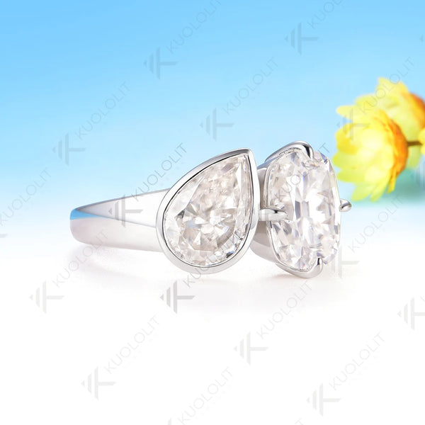 Kuololit 4.5CTW OMC Crushied Ice Pear Cut Moissanite for Women Soild 10K 14K 585 White Gold Engagement Ring for Christmas Gift