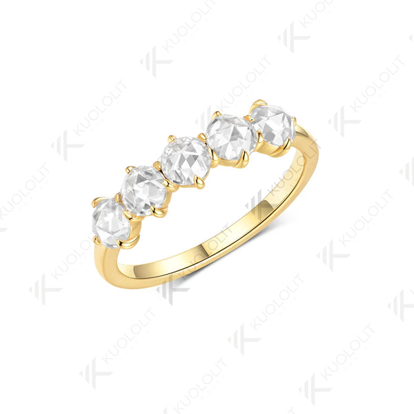 Kuololit 1.5CTW Rose Cut Moissanite Ring for Women Solid 585 18K 14K 10K Gold Wedding Band Ring for Anniversary Gifts Christmas