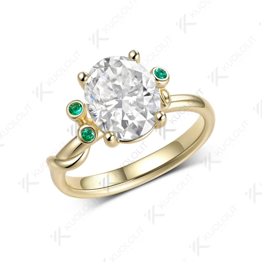 Kuololit 3CT Moissanite Lab Emerald Custom Ring for Women Solid 14K 10K  Yellow Gold Oval Cut Engagement Ring for Christmas
