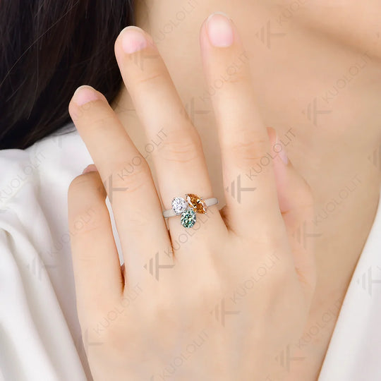 Kuololit 2.4CTW Champagne Cyan Moissanite Custom Ring for Women Men Solid 14K 10K Yellow Gold for Christmas Anniversary Gifts