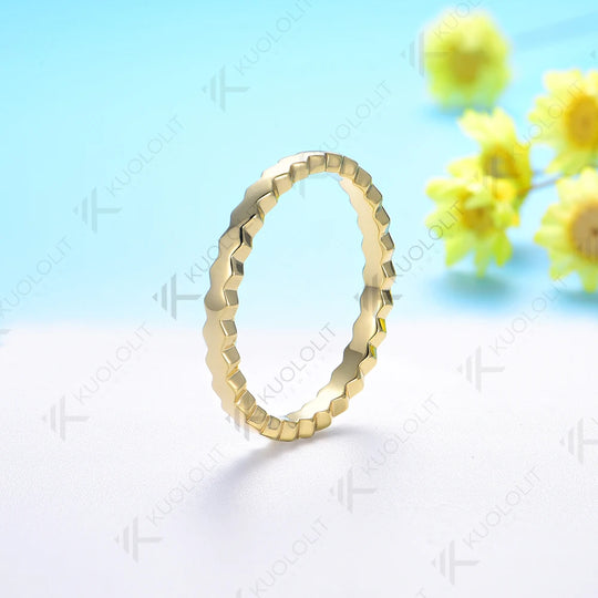 Kuololit Hexagon Band for Women Solid 18K 14K 10K Gold Ring for Anniversary Engagement Gifts Party Christmas