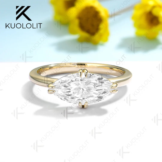Kuololit 2CT Marquise Moissanite Engagement Ring for Women Solid 18K 10K 585 White Gold Solitaire Ring for Engagement Christmas