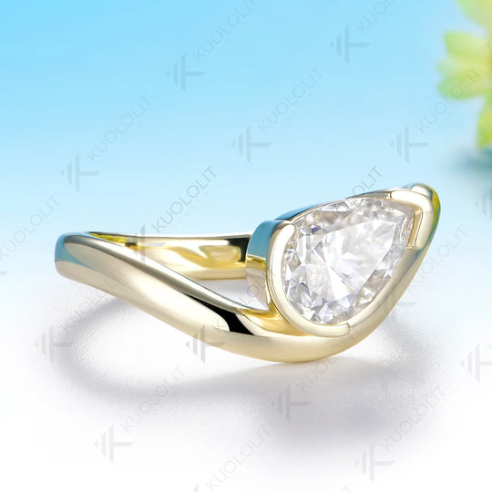 Kuololit 1.5ct IGI Lab Grown Diamonds Custom Ring for Women Men Solid 14K 10K 925 Silver Yellow Gold Pear for Christmas Gifts