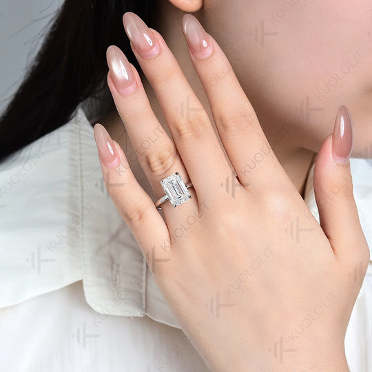 Kuololit 5CT Emerald Cut Moissanite Engagement Ring for Women Solid 14K 10K 585 White Gold Ring for Christmas Gifts Party