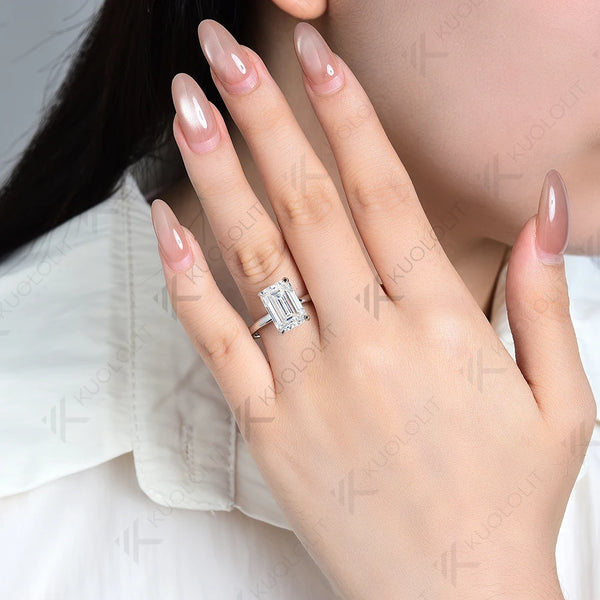 Kuololit 5CT Emerald Cut Moissanite Engagement Ring for Women Solid 14K 10K 585 White Gold Ring for Christmas Gifts Party
