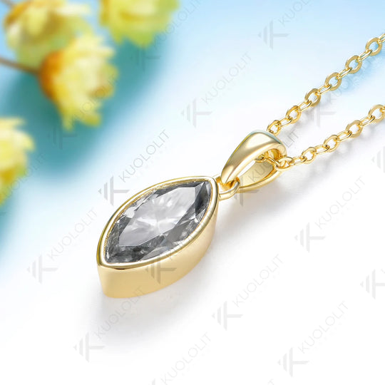 Kuololit 2CT Grey Moissanite Marquise Necklace for Women Solid 14K 10K Yellow Gold  Pedant for Engagement Christmas Gifts New