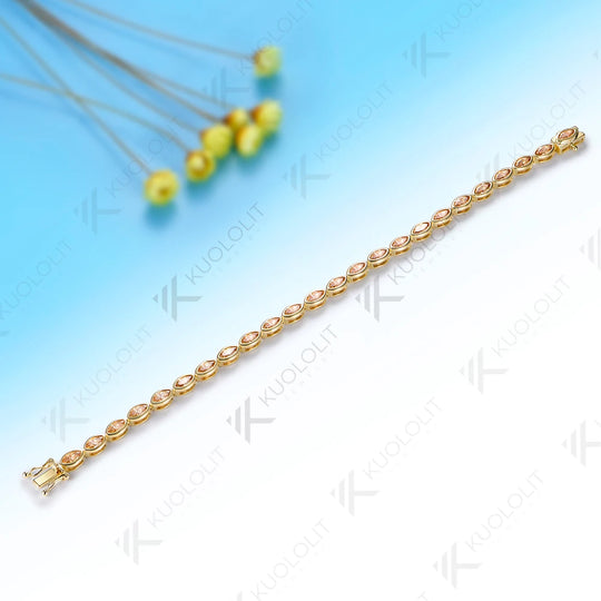 Kuololit 7.2CTW Champagne Moissanite Bracelet for Women Solid 14K 10K Yellow Gold Marquise Cut for Christmas Party Luxury Gifts