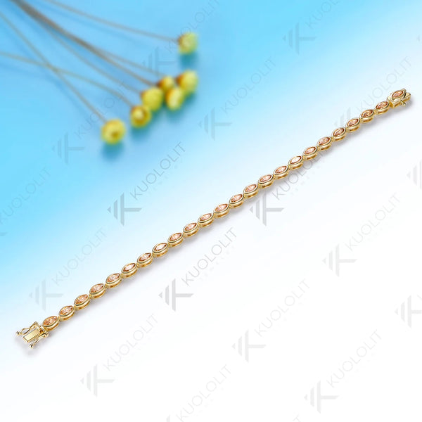Kuololit 7.2CTW Champagne Moissanite Bracelet for Women Solid 14K 10K Yellow Gold Marquise Cut for Christmas Party Luxury Gifts