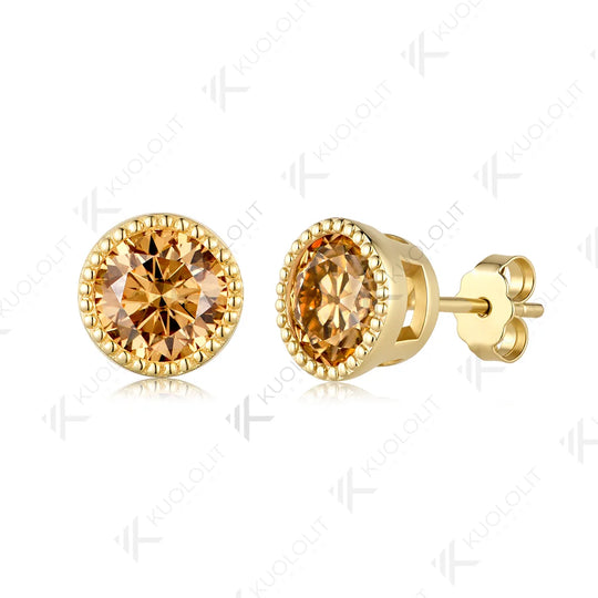 Kuololit 2.4CTW Champagne Moissanite Custom Stud Earrings for Women Solid 14K 10K 585 Yellow Gold  for Christmas Gifts Party