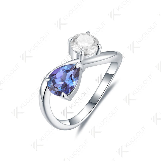Kuololit 2CTW Lab Grown Alexandrite Moissanite Ring for Women Pure 18K 14K 10K Gold Pear Round Ring for Anniversary Engagement