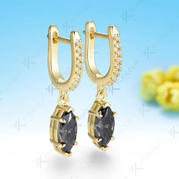 Kuololit 2CTW Grey Moissanite Marquise Custom Clip Earrings for Women Solid 14K 10K 585 Yellow Gold Clip Earrings for Christmas