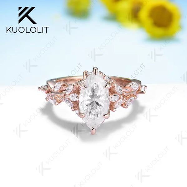 Kuololit 2CT Marquise Moissanite Engagement Ring for Women Solid 14K 10K Gold Ring Band