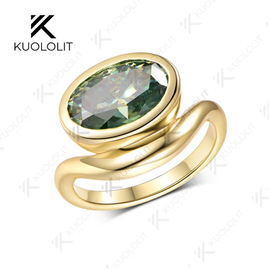 Kuololit 4.5CT Oval Cyan Moissanite Custom Ring for Women Men Solid 14K 10K 585 Yellow Gold Engagement Ring for Christmas Gifts