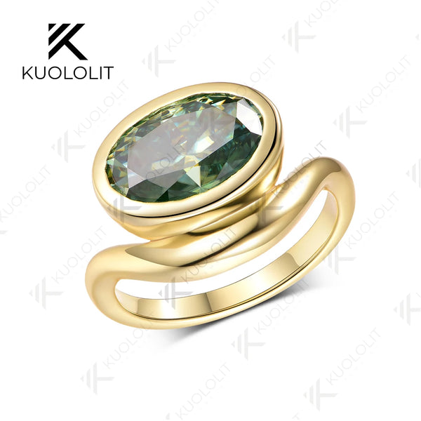Kuololit 4.5CT Oval Cyan Moissanite Custom Ring for Women Men Solid 14K 10K 585 Yellow Gold Engagement Ring for Christmas Gifts