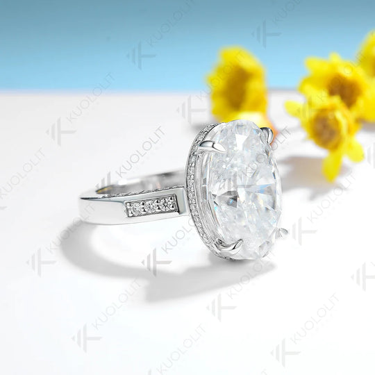 Kuololit 5CT Moissanite Rings for Women Solid 14K 10K 585 Yellow Gold Oval Cut for Engagement Wedding Christmas Gift Anniversary