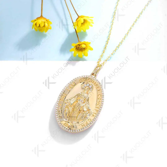 Kuololit 0.34CTW Moissanite Jesus Necklace for Women Solid 10K 14K 18K Yellow Gold Pendant Necklace for Christmas Gifts Party