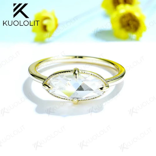 Kuololit Rose Cut Moissanite Rings for Women MenSolid 18K 14K Yellow Gold Oval Cut Prong set for Wedding Engagement Birthday
