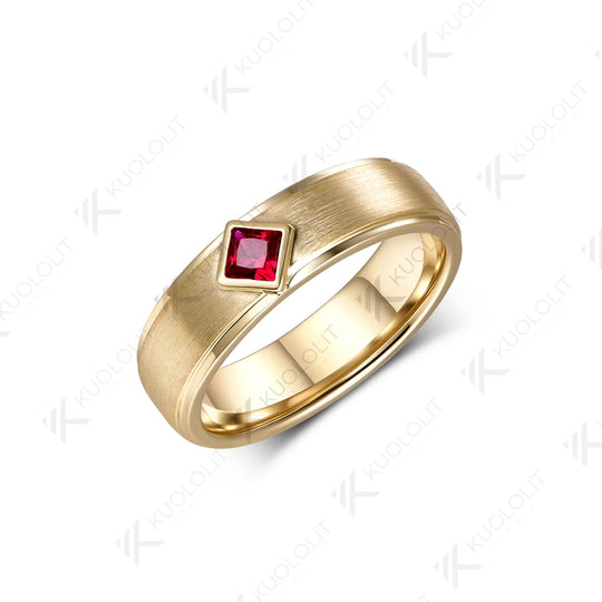 Kuololit Lab Grown Ruby Custom Band Ring for Women Men Solid 14K 10K 585 Yellow Gold 6mm Wedding Band for Christmas Gifts Party
