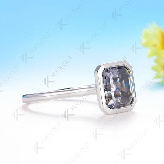 Kuololit 3.5CT Gray Moissanite Asscher Cut Ring for Women Solid 14K 10K 585 White Gold for Engagement Wedding Christmas Gifts