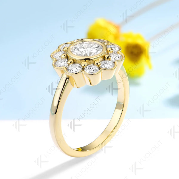 Kuololit 1CT IGI Lab Grown Diamonds Ring for Women Solid 18K 14K 10K Yellow Gold Bezel Set Ring for Engagement  Anniversary Gift