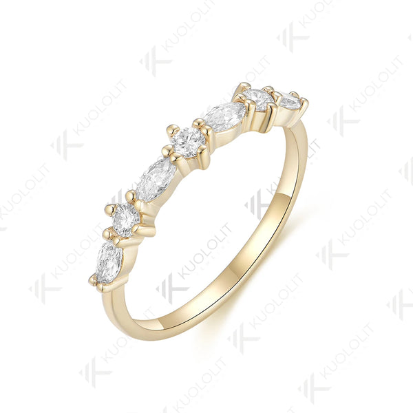 Kuololit 0.52CTW Lab Grown Diamond Marquise Band for Men Women Solid 18K 14K 10K Gold Ring for Anniversary Engagement Gifts