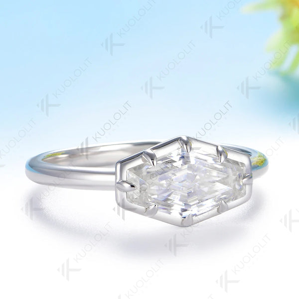 Kuololit 2CT Hexagon Moissanite Ring for Women Solid 14K 10K White Gold  Engagement Ring for Christmas Gifts Anniversary Party