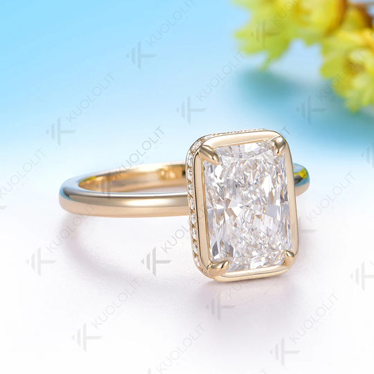 Kuololit 3.5CT Radiant Cut Moissanite Ring for Women Solid 14K 10K 585 Yellow Gold for Engagement Wedding Christmas Gifts Party