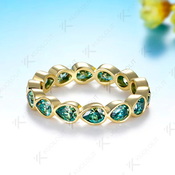 Kuololit 4.2CTW Cyan Moissanite Custom Band for Women Solid 14K 10K  Yellow Gold Pear Cut Engagement Ring for Christmas Gifts