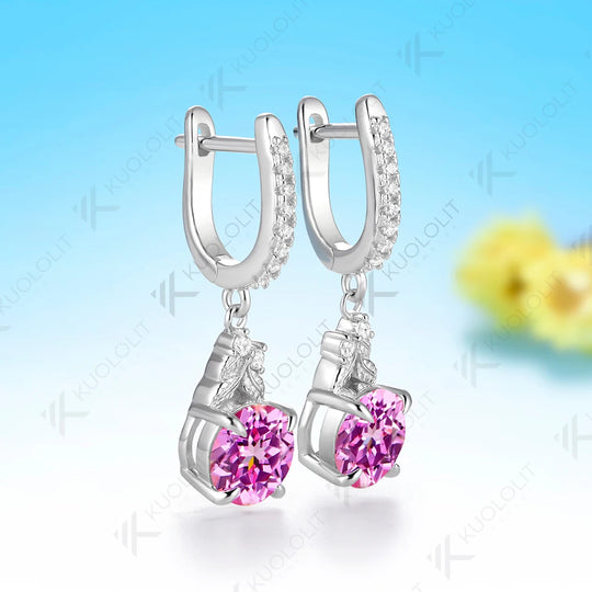 Kuololit 4CT Lab Pink Sapphire Moissanite Earrings for Women Solid 14K 10K 585 Yellow Gold Clip Earring for Christmas Gifts