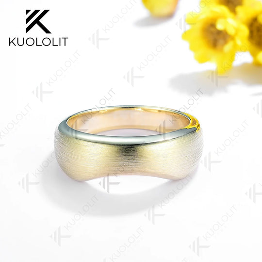 Kuololit Solid Gold Brushed Band Rings for Men Women Solid 14K 10K 585 Yellow Gold Wedding Band Ring for Anniversary Engagement