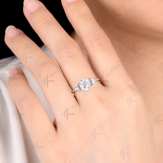 Kuololit 2CT Hexagon Moissanite Ring for Women Solid 585 10K 14K White Gold for Wedding Engagement Anniversary Christmas Gifts