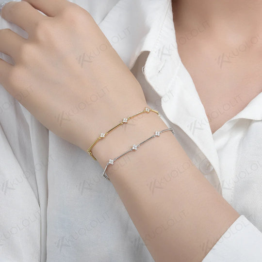 Kuololit Moissanite Bracelets for Women Men Four-leaf Clover Shape 585 18K 10K  for Engagement Wedding Party Christmas Gifts New