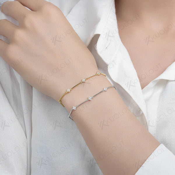 Kuololit Moissanite Bracelets for Women Men Four-leaf Clover Shape 585 18K 10K  for Engagement Wedding Party Christmas Gifts New