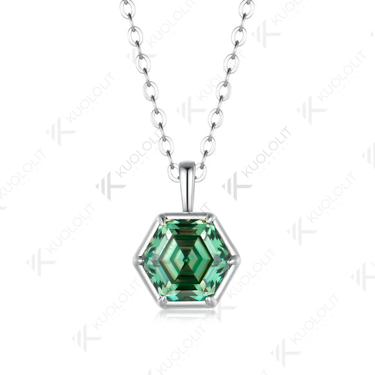Kuololit 1.5CT Cyan Moissanite Hexagon Necklace for Women Solid 585 14K 10K Yellow Gold Ring for Engagement Christmas GiftsParty