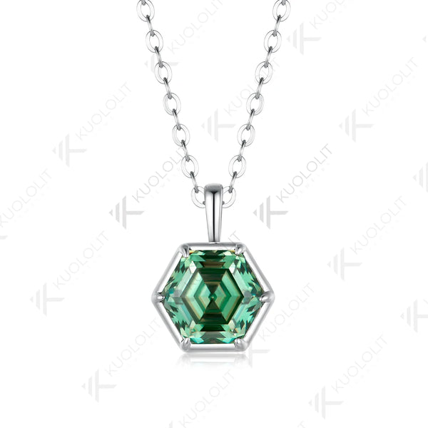 Kuololit 1.5CT Cyan Moissanite Hexagon Necklace for Women Solid 585 14K 10K Yellow Gold Ring for Engagement Christmas GiftsParty