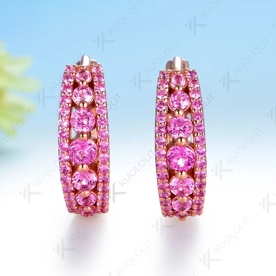 Kuololit 1CTW Lab Grown Emerald  Hoop Earrings for Women Solid 14K 10K Yellow Gold Earrings for Christmas Gift Party Jewelry