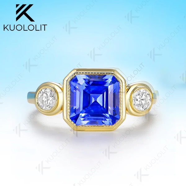 Kuololit 2.5CT Lab Grown Sapphire Diamond Ring for Women Solid 14K 10K 585 Yellow Gold for Christmas Gift Engagement Anniversary